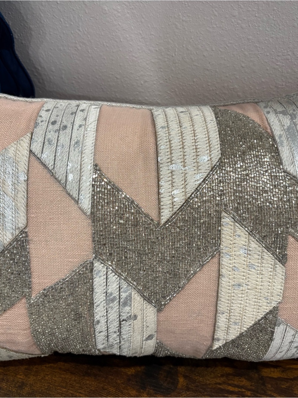 Decorative Blush Pink and Metallic Chevron Pillow